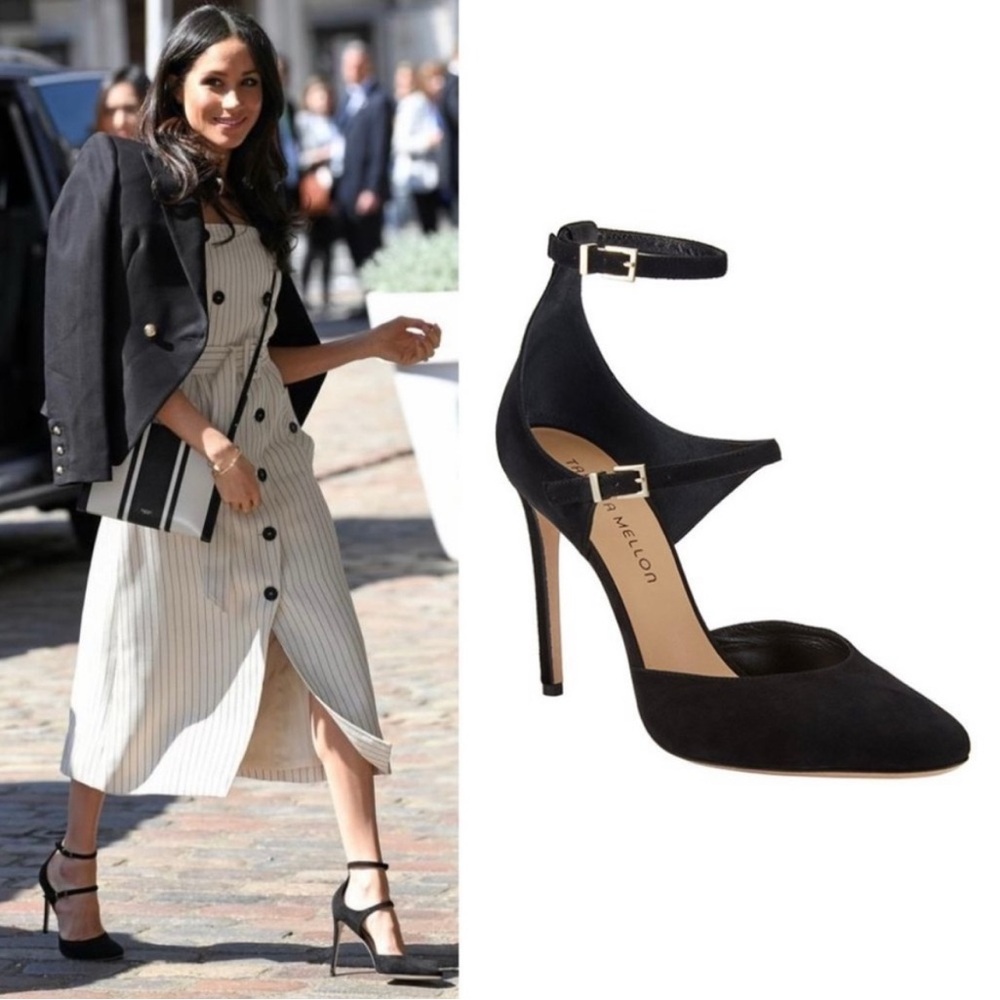 Tamara Mellon Black Suede Ankle Strap Mary Jane Heels